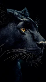 Black Panther Profile with Golden Eyes on Dark Background.