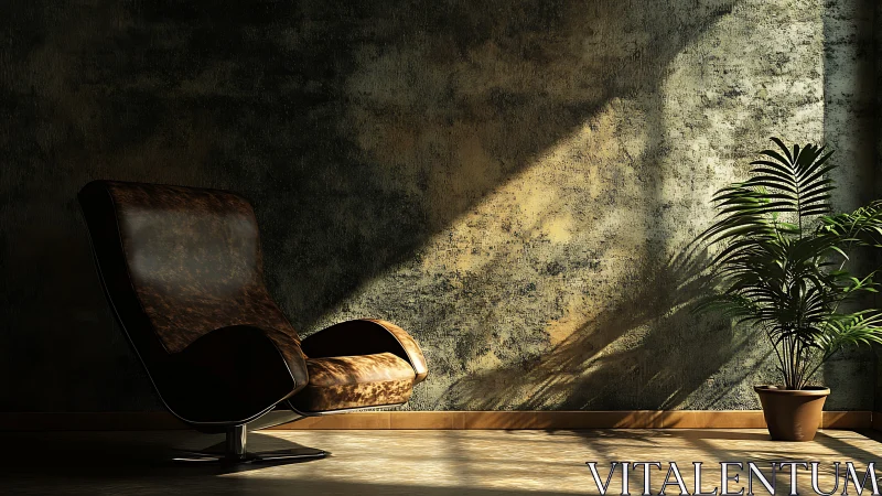 Sunlit leather lounge drifts through shadows and quiet dust