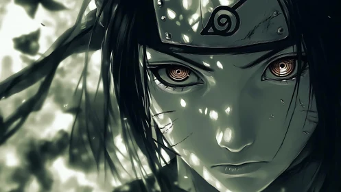 Stormlit ninja gaze under scattered forest light.