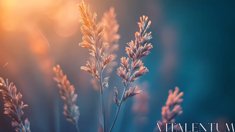 Shallow depth of field captures backlit grass seed heads in bokeh glow