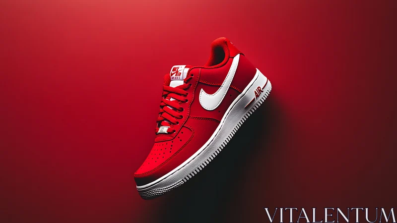 Red Nike sneaker on red gradient background in profile view.