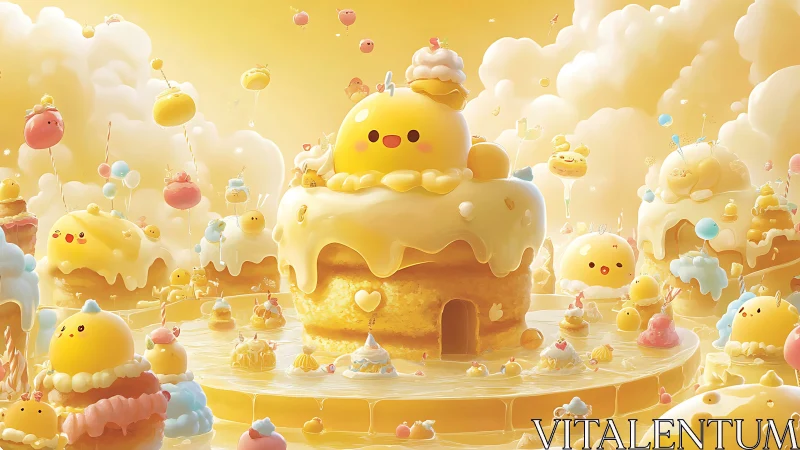 Candy Land Castle: Whimsical Chick Kingdom in Golden Clouds