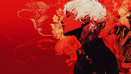 Profile portrait merges floral vector plumes with high contrast silhouette