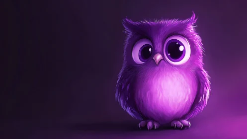 Midnight purple owl with big curious storybook eyes.