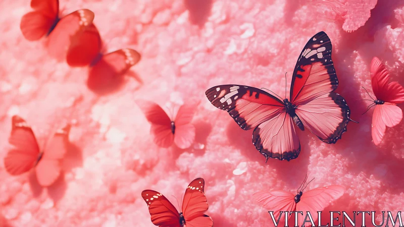 Macro study of pink butterflies over soft bokeh background