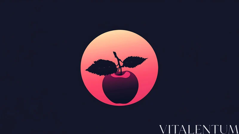 Neon gradient apple silhouette within circular sunset orb.