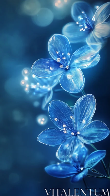 Glowing Blue Flowers Dancing in Ethereal Light