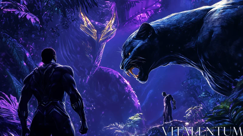 Sci-Fi Confrontation with Xenomorphic Creatures in Bioluminescent Purple Environment