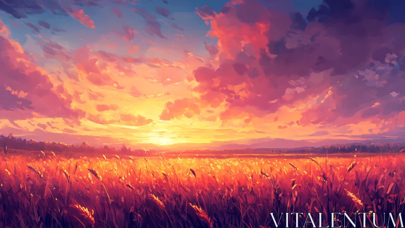 Burnished wheat horizon under lantern-bright sunset skies.