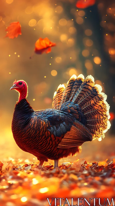Autumn backlit turkey profile with high-bokeh depth isolation.
