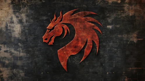 Red dragon crest silhouette etched on distressed dark wall