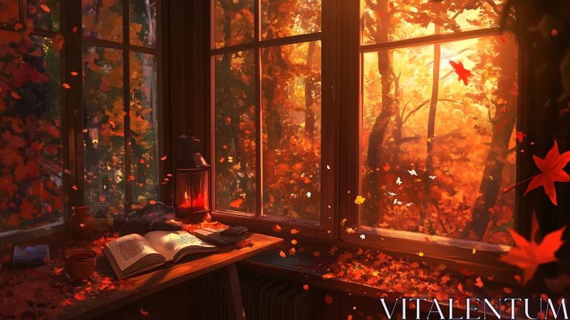 Autumn sunlight curls around pages in a quiet window corner