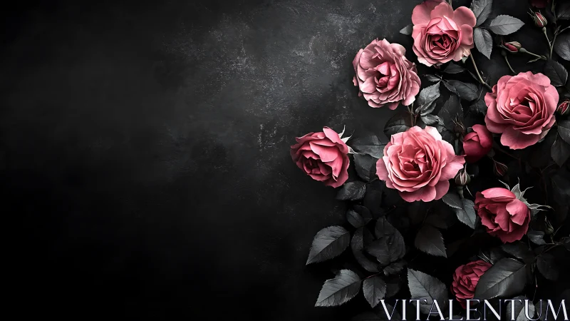 Pink Roses on Dark Background with Textured Surface.