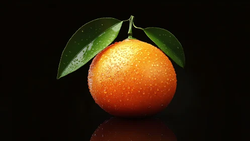 Photorealistic citrus still life with dewy peel and foliage.