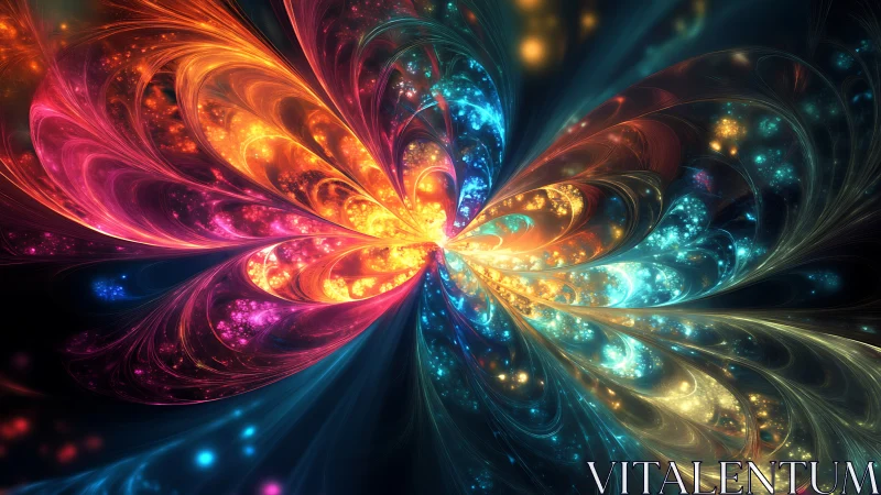 Radiant cosmic petals swirl in a joyful burst of color and light