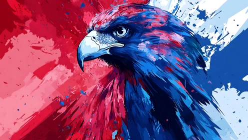 Majestic Eagle Portrait in Vibrant Abstract Red and Blue Style.