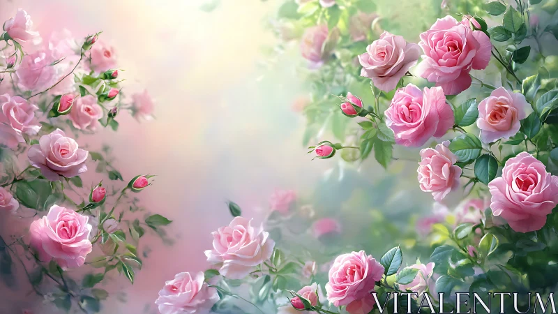 Pink Garden Roses in Soft Pastel Light.