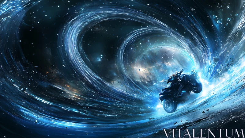 Relativistic motorcycle entering luminous cosmic vortex field