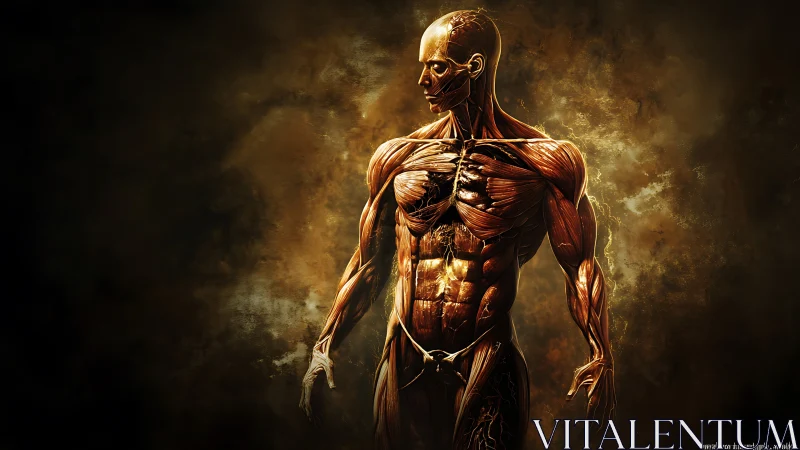 Human muscular system model is rendered in frontal stance