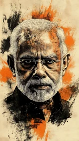 Elderly man portrait drawn with bold textured brush strokes