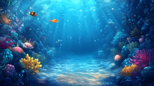 Spectral reef corridor with volumetric caustics and coral diversity.