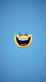 Minimalist laughing emoji icon floats on solid blue background