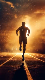 Runner sprints toward blazing sunset in triumphant focus