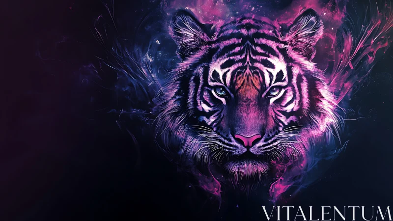 Neon spectral tiger portrait in high-saturation chromatic blaze.