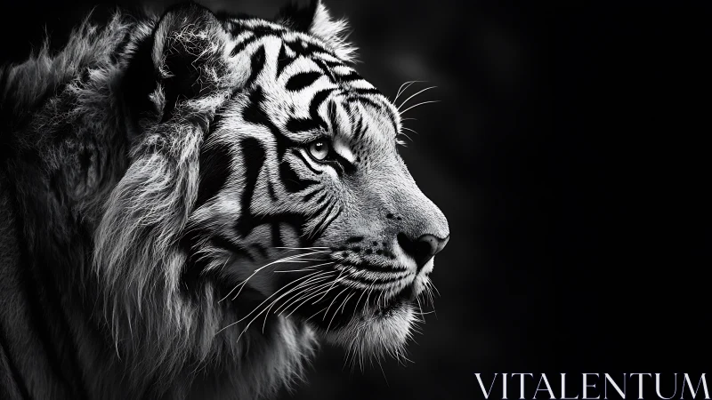 Monochrome tiger profile with sharp focused gaze in shadow