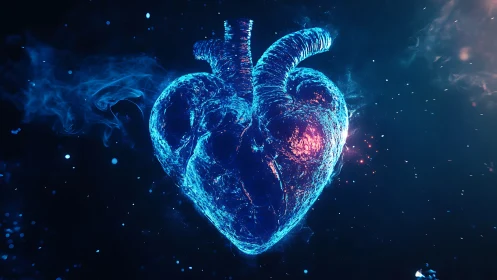Glowing cosmic heart pulsing with digital starlight.