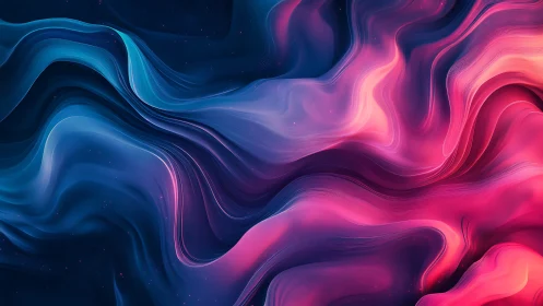 Neon magenta and cyan fluid waveforms in layered abstract field