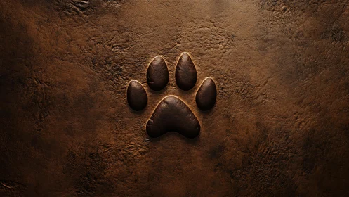 Embossed canine paw symbol on textured burnished leather panel