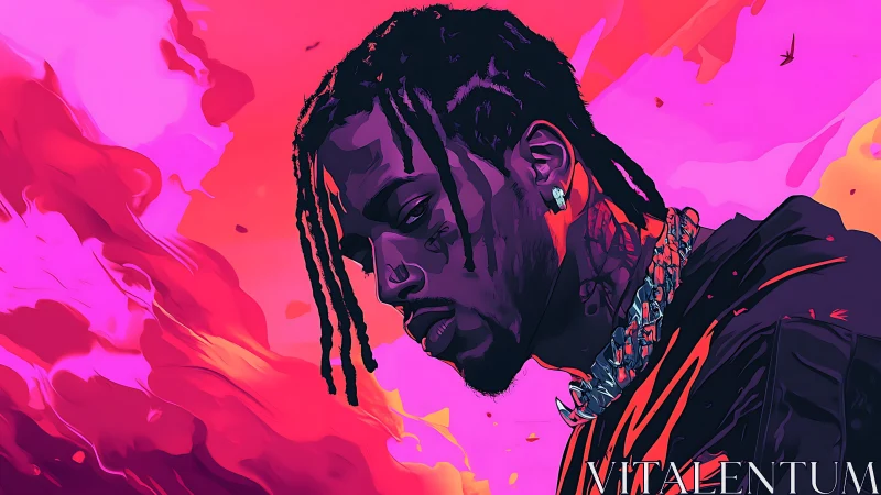 Neon dreams and quiet beats around a thoughtful figure.