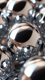 Chrome spheres cluster reflects abstract metallic depths.