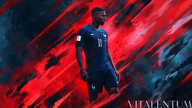 Scarlet storm ignites focused football warrior in motion.