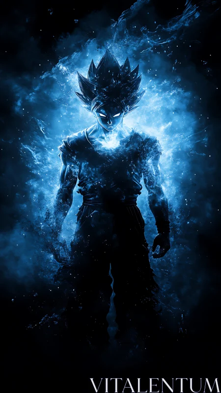 Electric aura warrior ignites a storm of cosmic blue power.