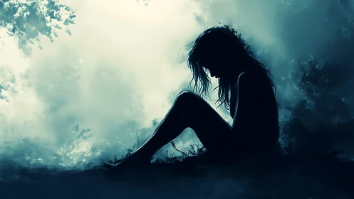 Moonlit solitude sketches a quiet silhouette in misty blue