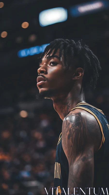 Shallow depth-of-field portrait of focused basketball athlete