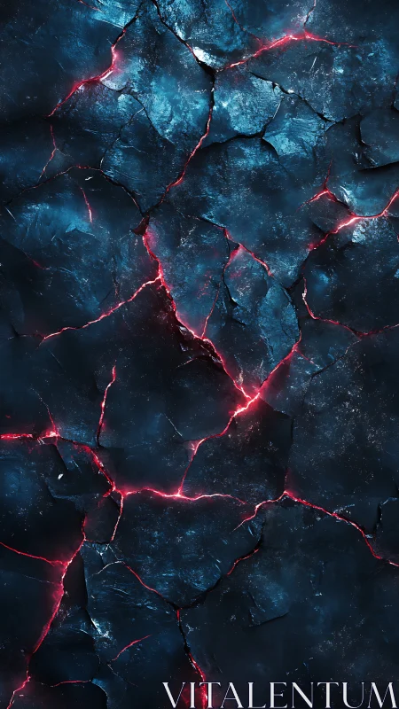 Cracked dark surface exposes glowing red fissures beneath
