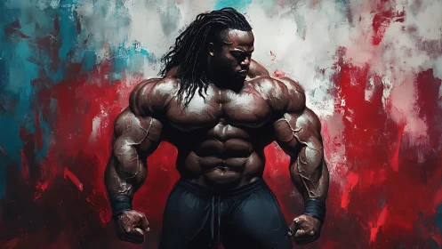 Hyper-detailed bodybuilder study with impasto lighting and tension