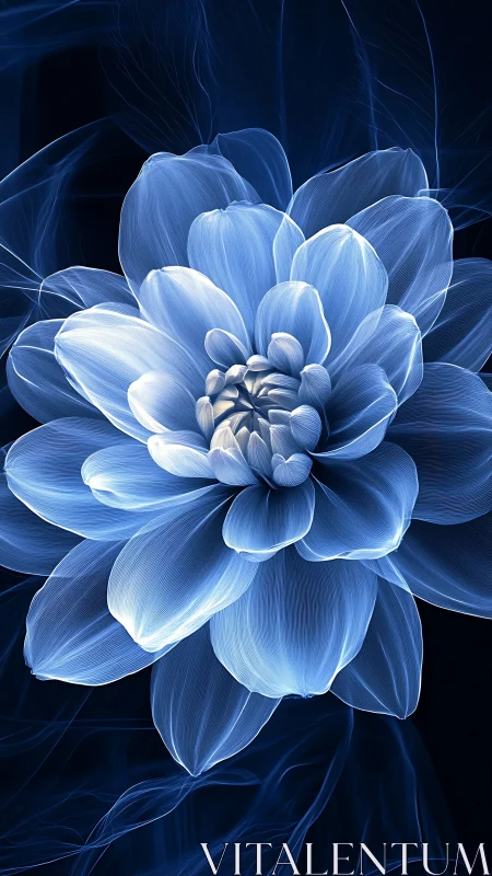 Luminescent blue flower rendered with ethereal linework.