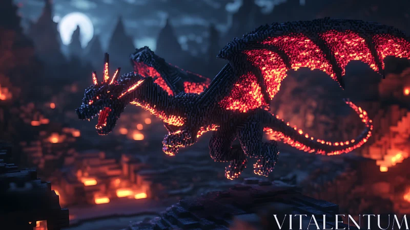 Glowstone dragon soars above a lava lit fantasy valley.