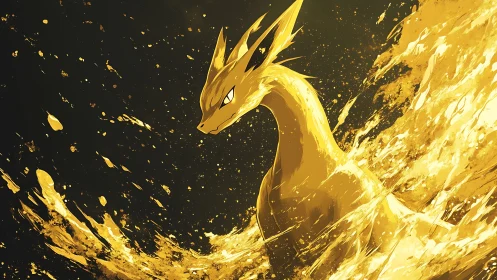 Golden dragon emerges in radiant waves of light and power