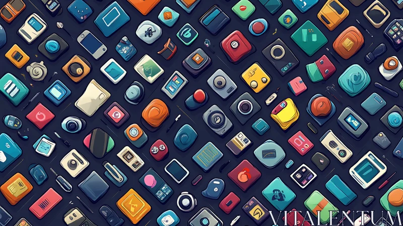 Colorful digital gadgets scattered in playful harmony.