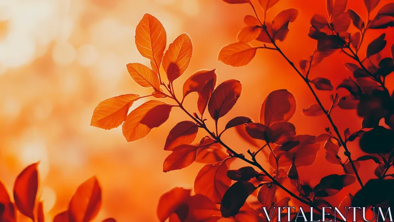 Sunlit crimson foliage in shallow-depth silhouette study.