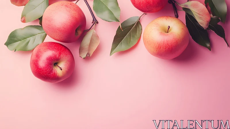 Fresh rosy apples rest softly against a gentle pink backdrop