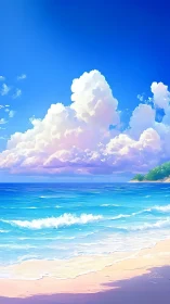 Digital seascape with shoreline, clouds and distant headland.