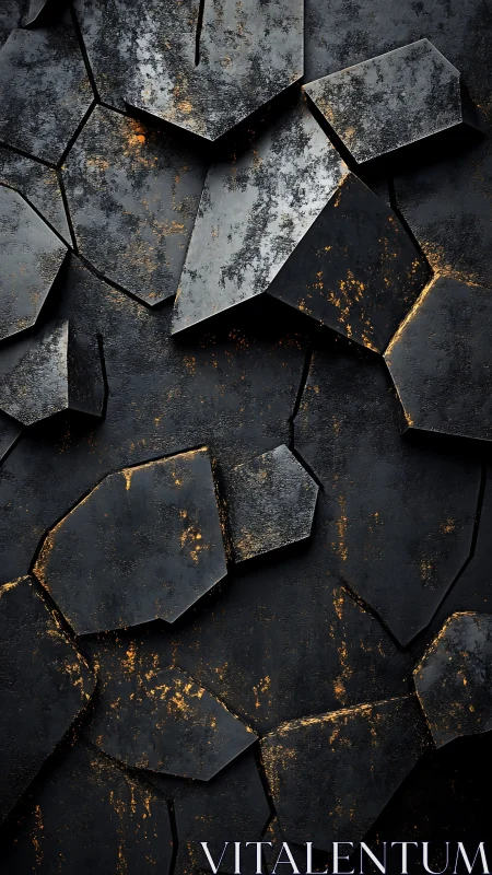 Weathered dark stone shards glowing with subtle golden light.