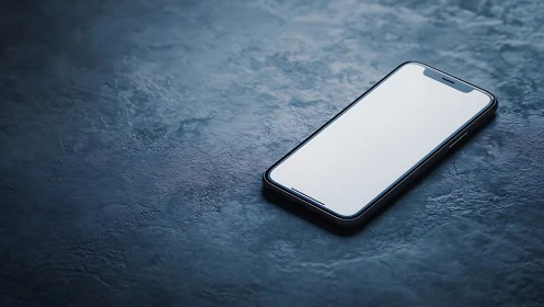 Modern Smartphone on Textured Blue Surface.