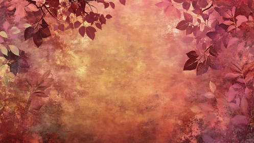 Autumn foliage frames a warm textured abstract background.